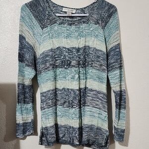 Christopher & Banks Striped Knit Top - Blue Teal White
